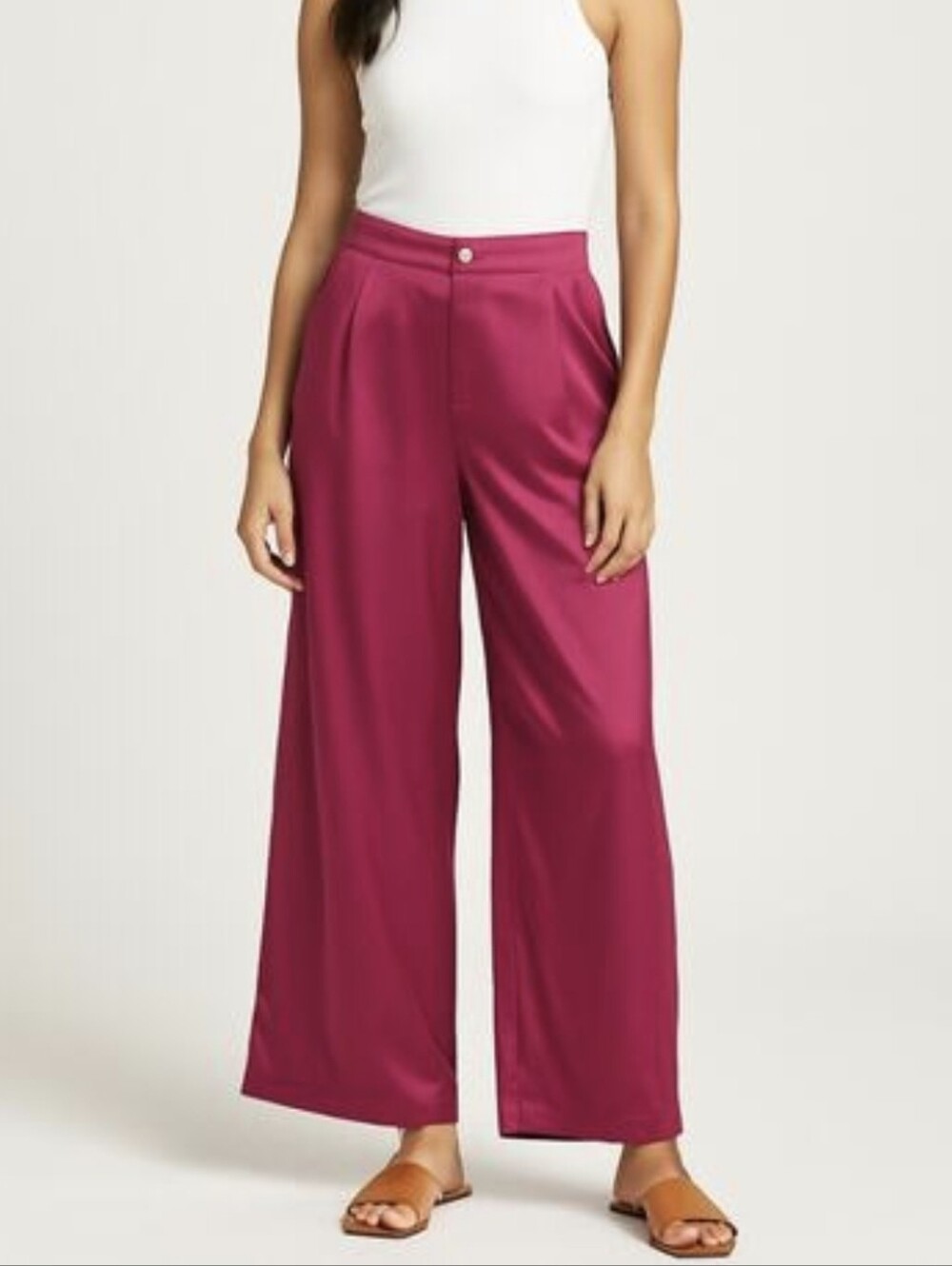 Plus Size Wide-Leg Satin Pants in Magenta